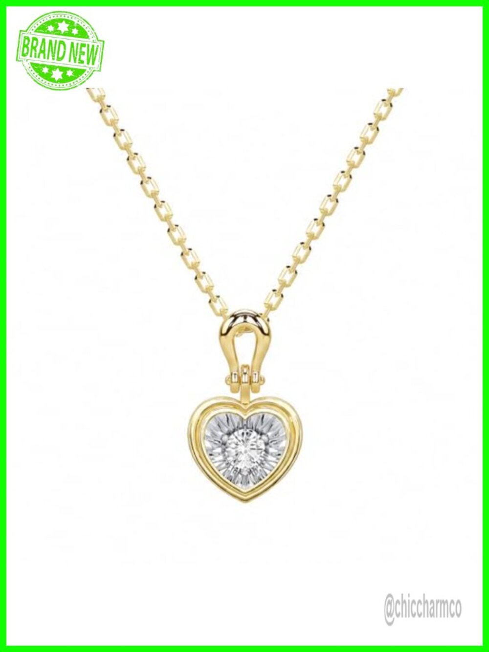Lab Grown Diamond Heart Pendant Necklace 925 Sterling Silver 18K Gold Plated